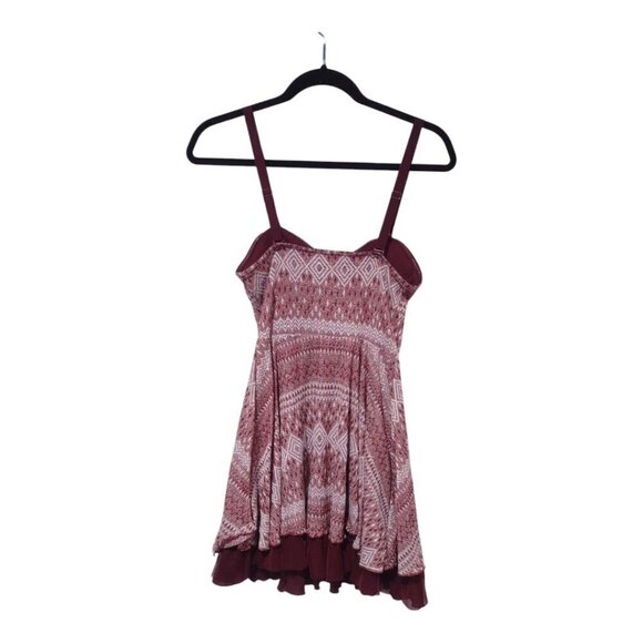 Free People Women's Mini Strapless Dress Embellished Red Aztec Size Small - Picture 4 of 9